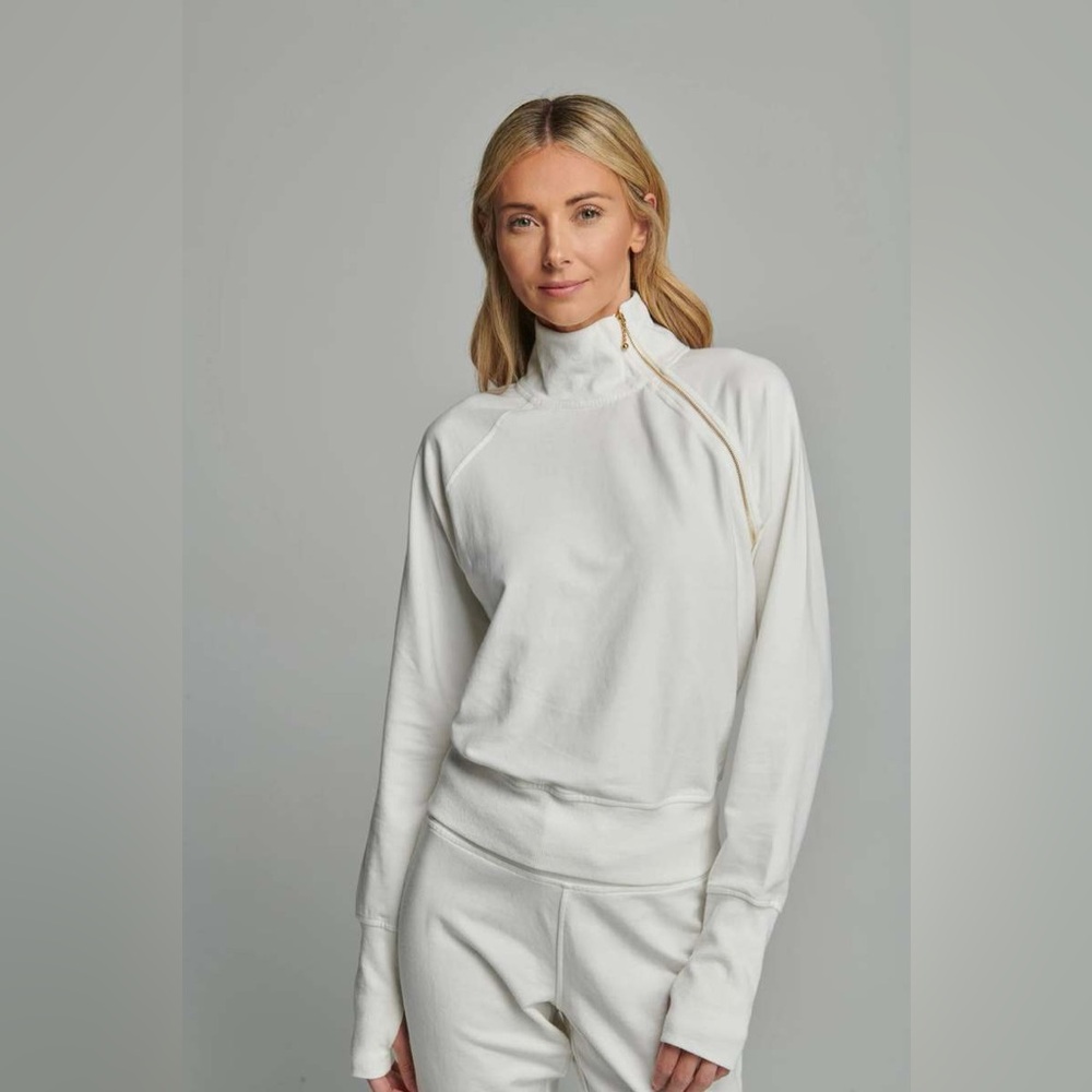 Sundays Euphemia White Knit Zip Neck Pullover Sweatshirt Top Shirt Size XS